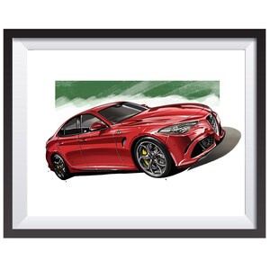 Alfa Romeo Guila Quadrifoglio digital art drawing print by Adrian Dewey