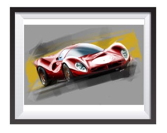 Ferrari P4 car digital art drawing print