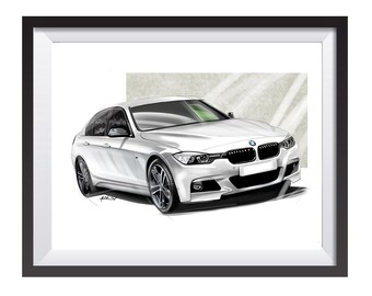 BMW 3 series digital art drawing print by Adrian Dewey