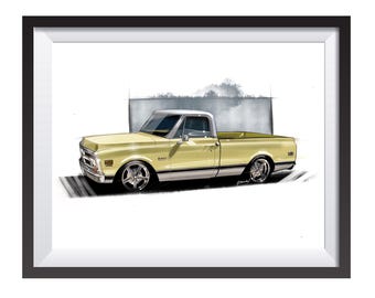 GMC truck digital drawing print by Adrian Dewey
