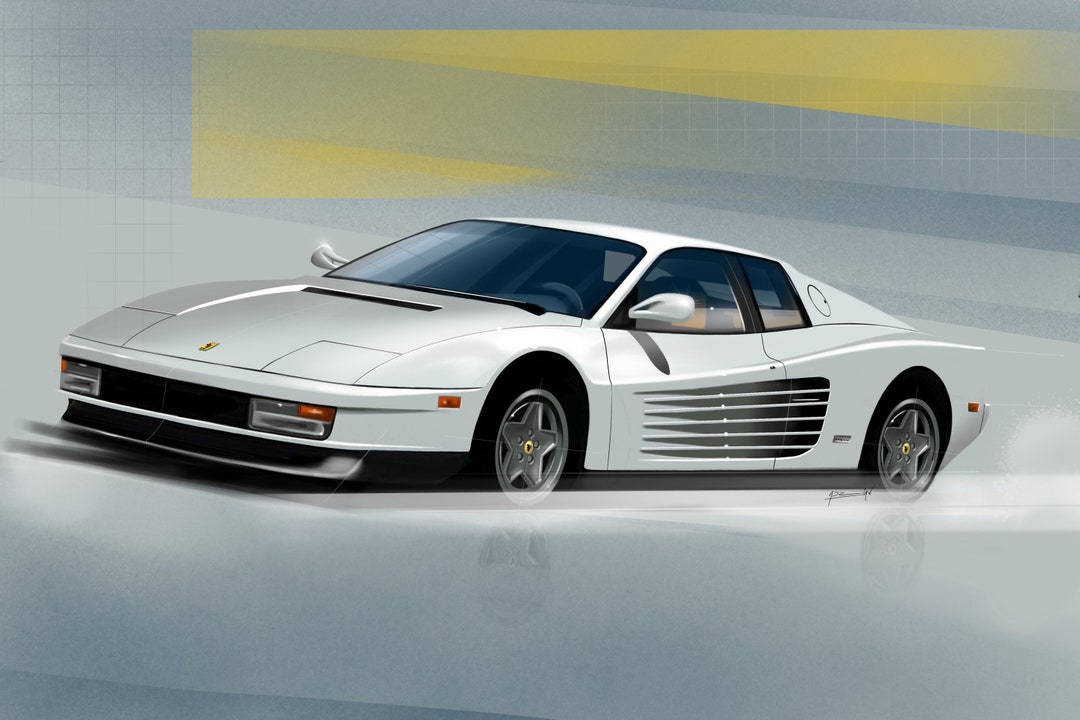Ferrari フェラーリ 512TR テスタロッサ 額装 油絵 絵画 跳ね馬 Ferrari Testarossa From the Wolf of Wall Street Digital Art
