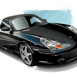 Porsche Boxster car art digital drawing print by Adrian Dewey
