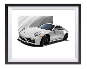Porsche 911 Carrera4 GTS digital art drawing print by Adrian Dewey