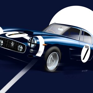 Ferrari 250 GT SWB Stirling Mosscar art drawing print by Adrian Dewey