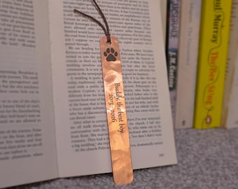 Personalised Pet Memorial Copper Bookmark – Engraved Paw Print, Sympathy Gift, Handmade