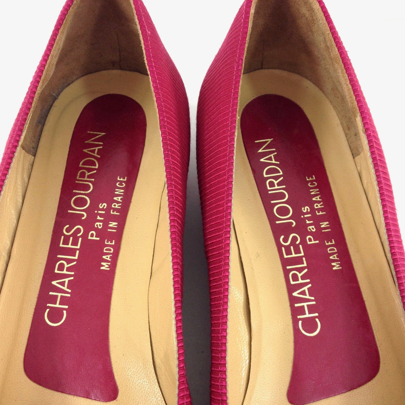 charles jourdan red fuchsia silk ballet flats 37/ 6.5us