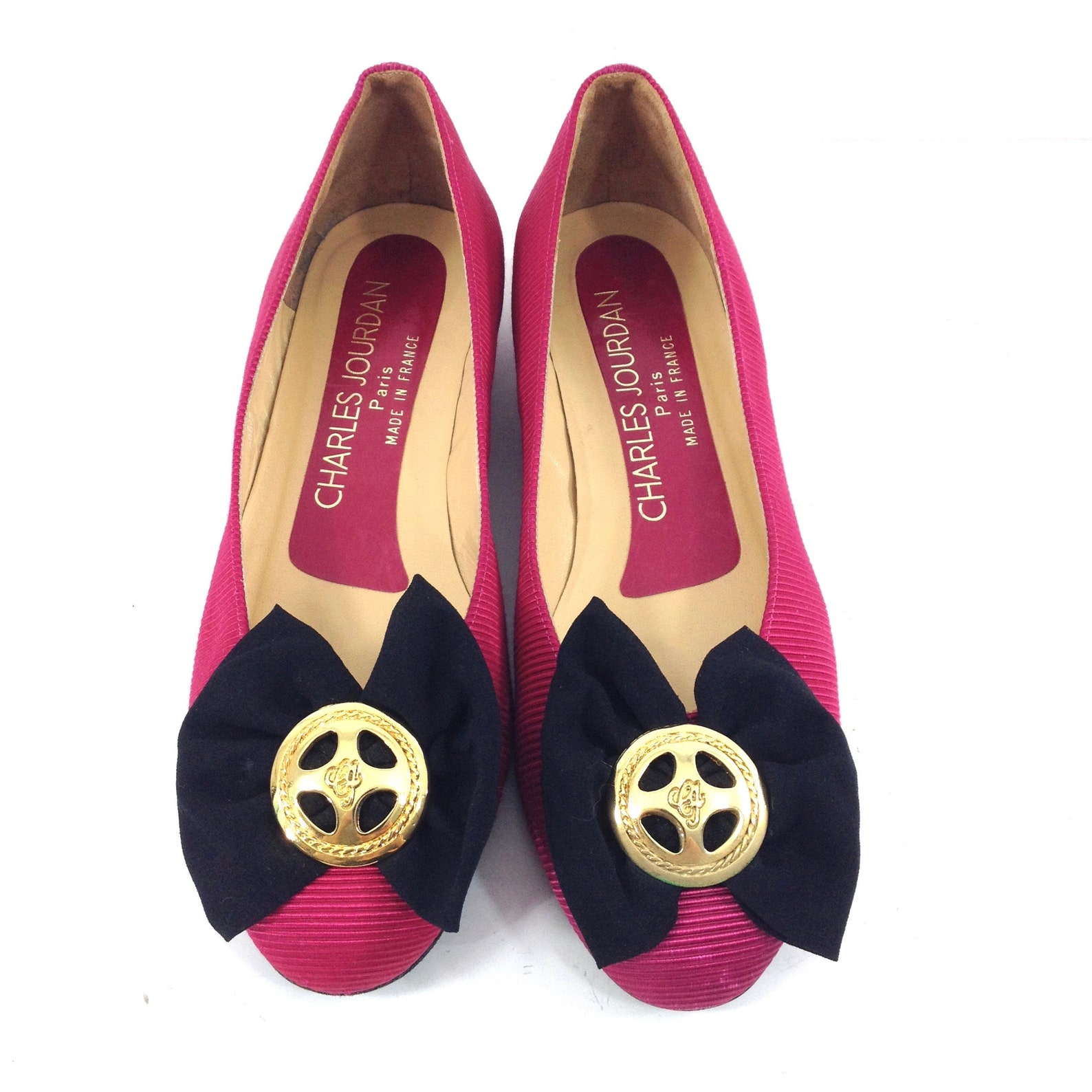 charles jourdan red fuchsia silk ballet flats 37/ 6.5us