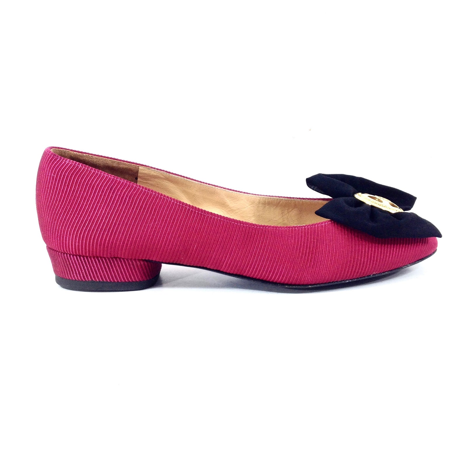 charles jourdan red fuchsia silk ballet flats 37/ 6.5us