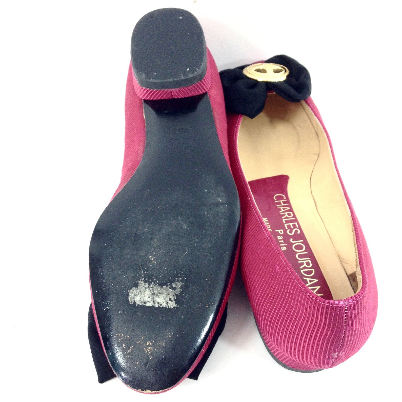 charles jourdan red fuchsia silk ballet flats 37/ 6.5us