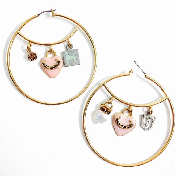 5mm 18K Yellow Gold Pink Enamel Heart Hoop Charms