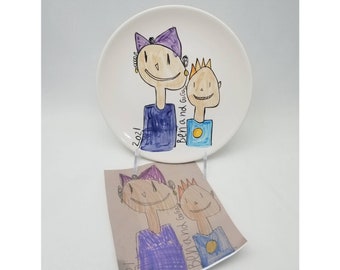 child's drawing transfer IN COLOR / kid artwork / salad plate / snack plate / dessert plate / father's day / dad gift / grandparent gift