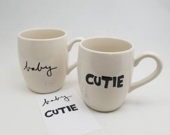 set of mugs written in your handwriting for you and your love / nickname mugs / handwriting transfer / gift for couple / valentine's mugs