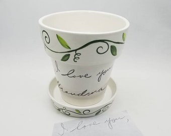 large ceramic flower pot / handwriting transfer / signature transfer / memorial gift / sympathy gift / thinking of you gift / teacher gift