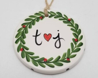 love ornament / christmas ornament / holiday wreath ornament / personalized ornament / gift for couple / me and you / our love
