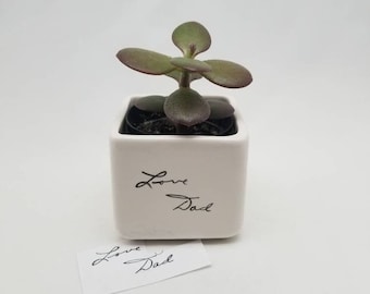 square planter made with handwriting transfer / square flower pot / small vase / memorial gift / sympathy gift / ceramic planter / small pot