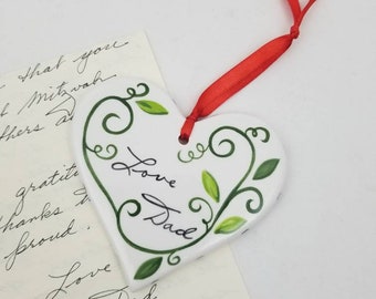 hanging heart ornament / handwriting transfer / signature transfer / memorial gift / remembrance gift / sympathy gift / christmas ornament