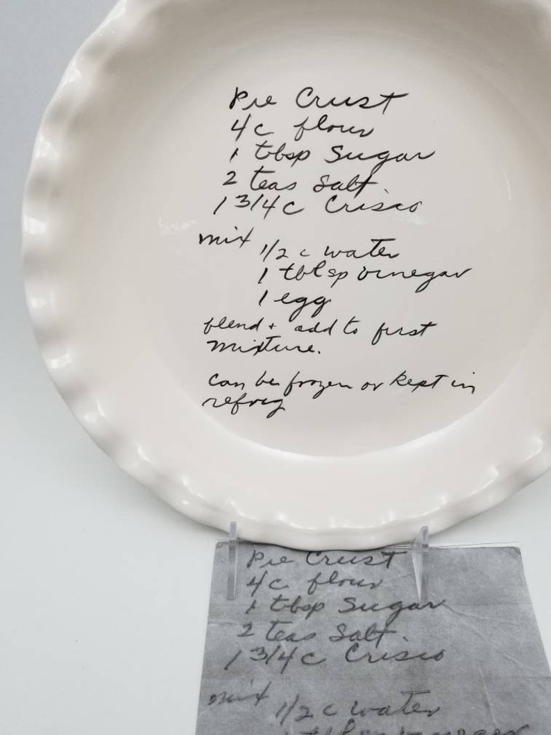 Handwriting Pie Plate / Handwriting Plate / Family Recipe Etsy