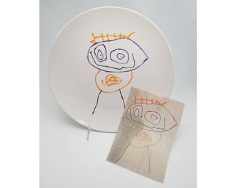 child's drawing transfer IN COLOR/ dinner plate /  kid artwork / handwriting plate / cookie plate / grandparent gift / kid drawing plate