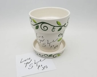 small ceramic flower pot / handwriting transfer / signature transfer / memorial gift / sympathy gift / thinking of you gift / teacher gift