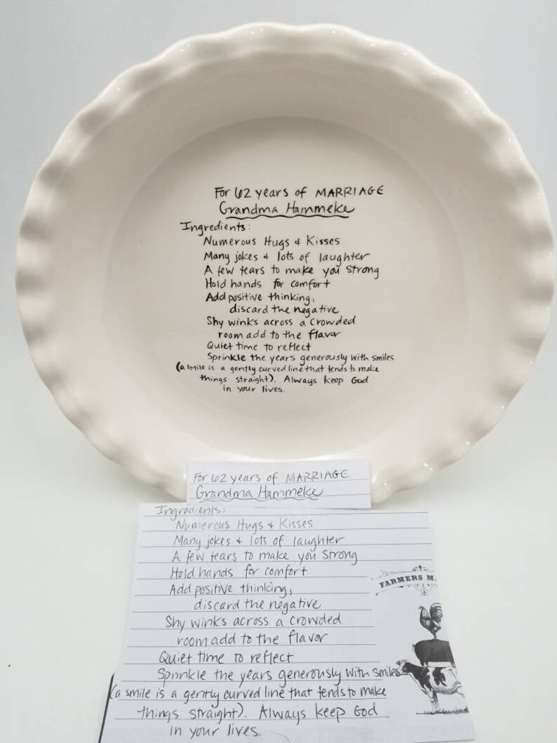 Handwriting pie plate / handwriting plate / family recipe Etsy