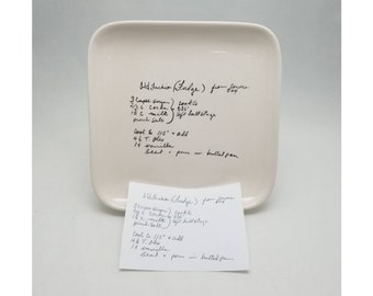 square plate with YOUR recipe / hand painted recipe plate / handwriting transfer plate / family recipe small plate / memorial gift