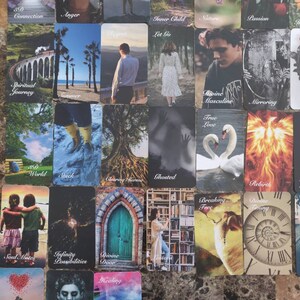 May include: A selection of tarot cards, each with a unique image and text. The cards explore themes of spirituality, relationships, and personal growth. Titles include "5D Connection", "Anger", "Inner Child", "Soul Mates", and "Healing".