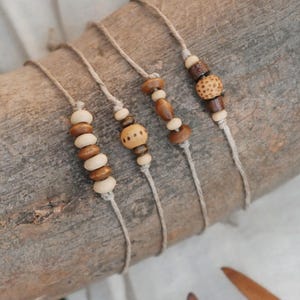 Simple bracelets made from small natural-colored wooden beads Boho bead bracelet