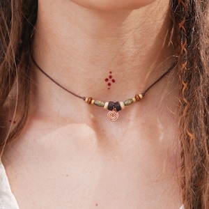 Minimalist beaded choker with copper spiral