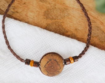 Braided wooden bracelet with beads, unisex, natural jewelry, surfer, vegan