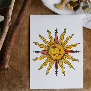 Boho Karte Sonne und Mond, Print, 10x15cm, Kunstdruck, weiß, Illustration, Grußkarte, Geburtstagskarte, Weihnachtskarte, DIN A6