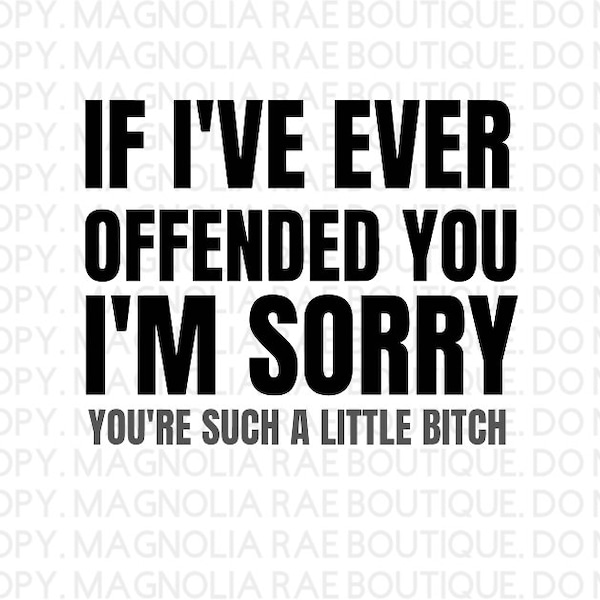 If I've Ever Offended You I'm Sorry You're Such a Little Bitch SVG, PNG, Cut File, DIY, Screen Print File, Sublimation File