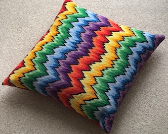 Needlepoint Pillow Kit / Tapestry Cushion Kit / Cushion Kit / Pillow Kit with Appletons Wool and Cotswold Velvet Backing Bargello 18"