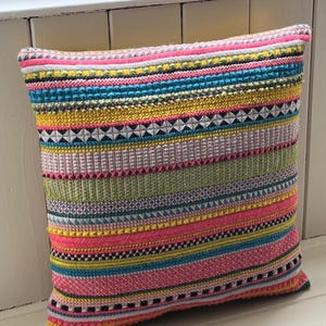 Needlepoint Cushion Kit: Stripey Sampler Design with Appletons Wool & Velvet