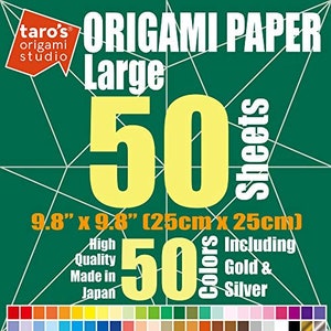 Grande 25,4 cm su un lato, 50 colori, 50 fogli, quadrati, facile da piegare, carta giapponese premium per principianti (oro e argento inclusi) Made in Japan