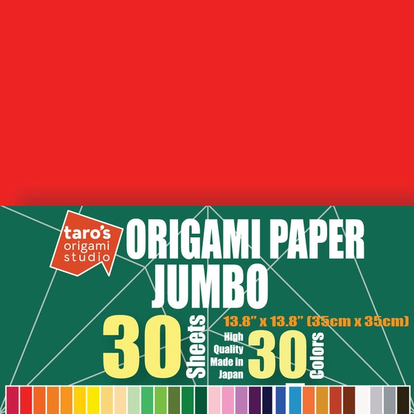 Jumbo size 13.8 inch Japanese Origami Paper, 30 Sheets, Single Side 30 Colors