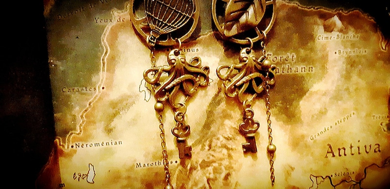 Steampunk retro earring punk vintage ethnic Octopus Octopus kraken pirate sailor unique bronze gear COG speed ball bearing