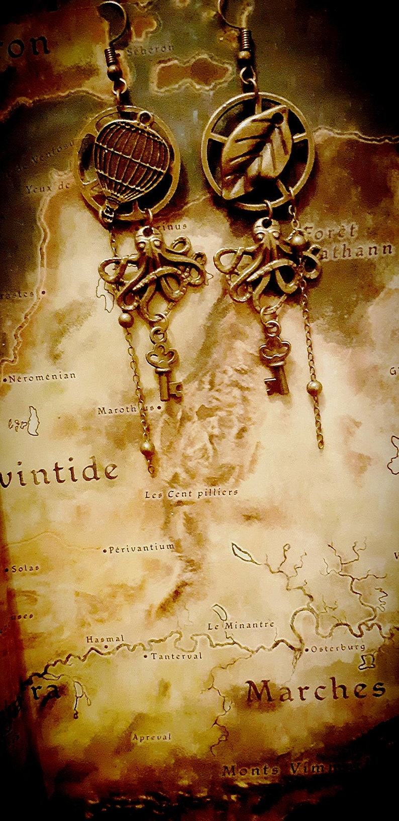 Steampunk retro earring punk vintage ethnic Octopus Octopus kraken pirate sailor unique bronze gear COG speed ball bearing