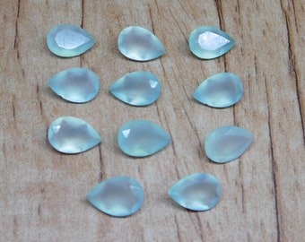 Natural Aqua Chalcedony Cut Gemstone,6x8,7x9,8x10,10x12,10x14,12x16,13x18,15x20mm Pear Shape Checker Cut Chalcedony Stone For Jewellery