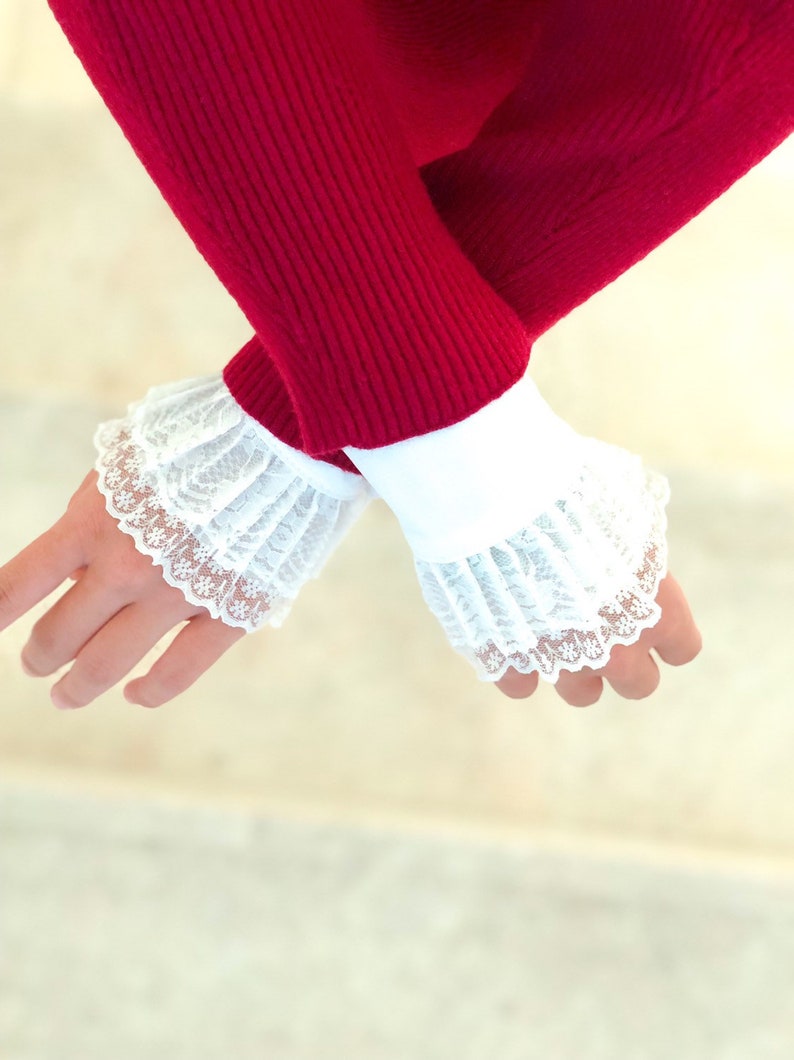 Wrist Cuffs Pleated White Lace Detachable Fake Sleeves Sweater Etsy