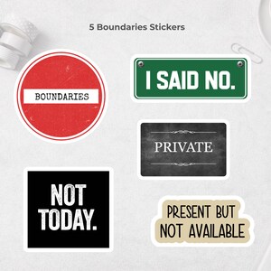 Boundaries Decor Sticker Pack - 5 große gestanzte Aufkleber - Selbstachtung und selbstbewusste Energie - Wasserfest