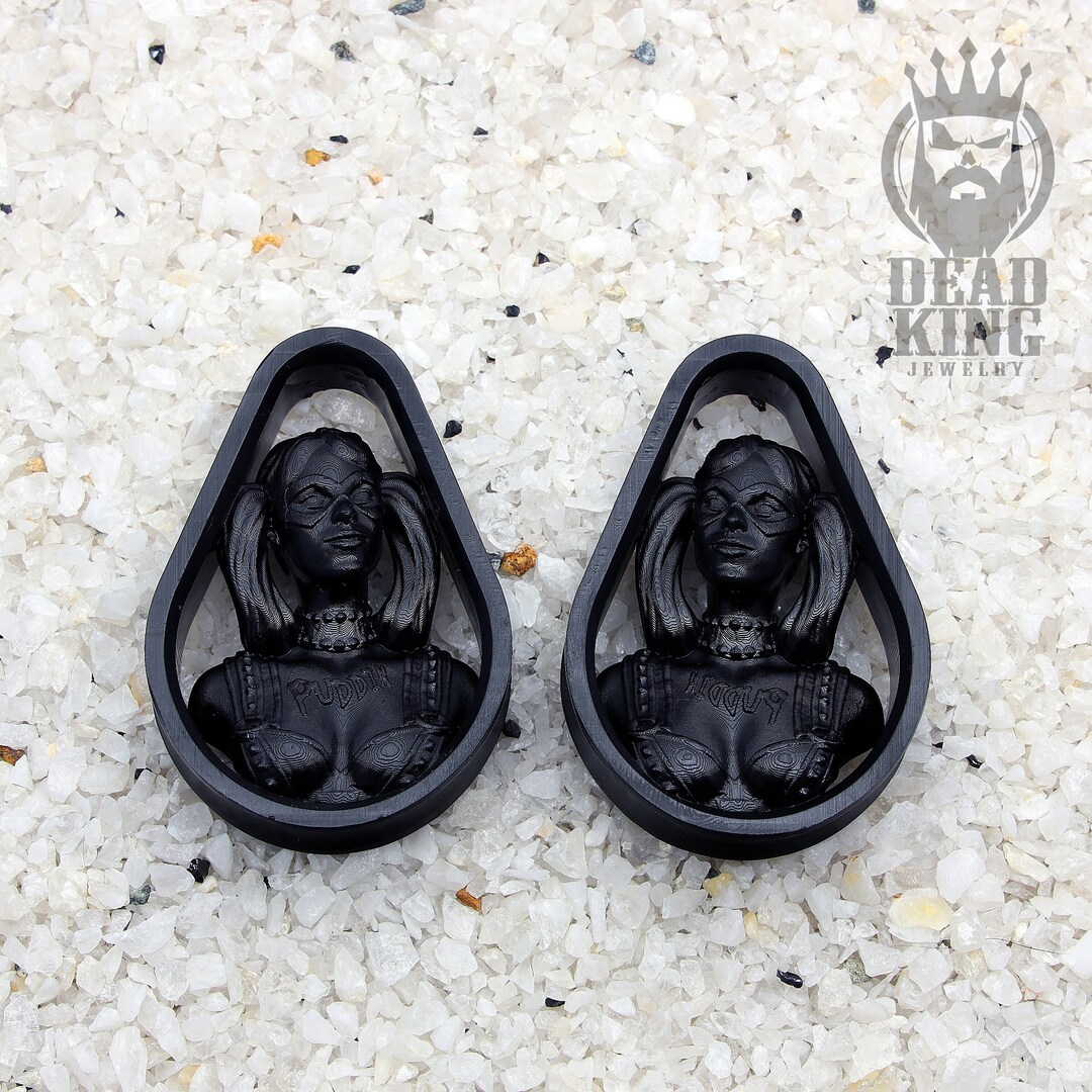 A Pair of Harley Quinn BLACK Earplug. Unique Ear Tunnels. Lightweight