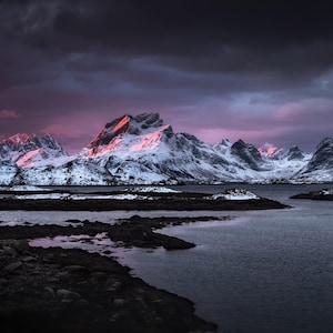 Alpine Glow| Norway Mountain Print | Arctic Sunrise Wall Art | Lofoten Landscape Photography | Nordic Nature Panorama Decor | Winter Sunrise