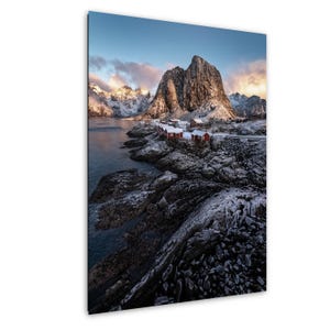 Hamnøy Norway Wall Art | Lofoten Islands Landscape Print | Nordic Village Photo | Red Cabin Coastal Decor | Arctic Mountain Scene | Fjords