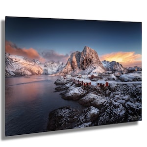 Hamnøy Norway Wall Art | Lofoten Islands Landscape Print | Nordic Village Photo | Red Cabin Coastal Decor | Arctic Mountain Scene | Fjords