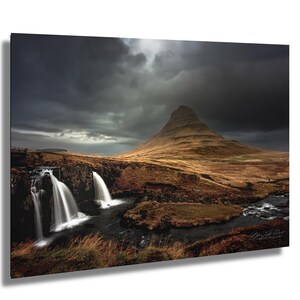 Kirkjufellsfoss Waterfall | Iceland Wall Art Moody Landscape Photography Print Dramatic Nature Decor | Waterfall Iceland Prints | Rainy Day