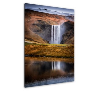 Skógafoss Waterfall Print | Iceland Reflection Wall Art | Moody Landscape Photography | Icelandic Nature Decor | Autumn Fine Art Print