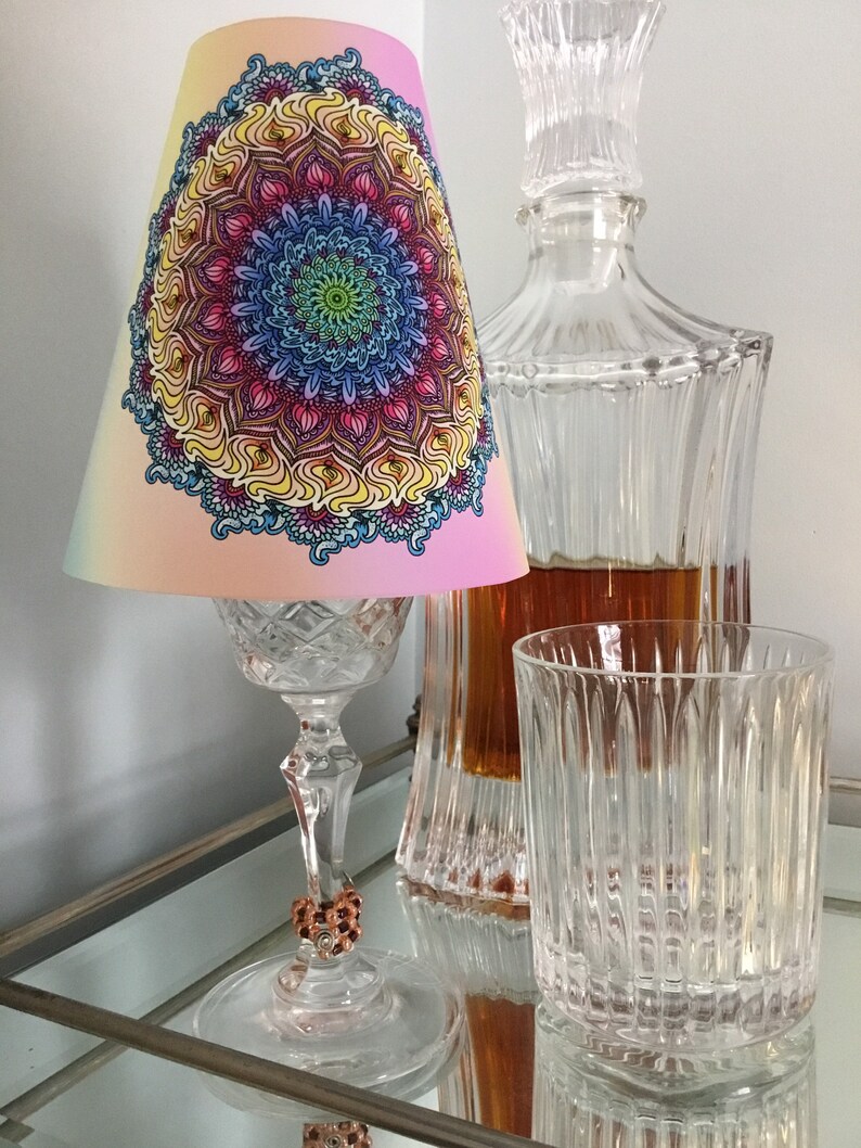 Personalized Wine Glass Lampshade Mandala Style For Wedding Or Anniversary