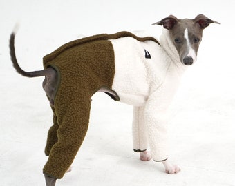 Jersey polar para galgo italiano / Mono de nieve para perro / Suéter Mars Half-&-Half para perro en color marfil/caqui de hosh