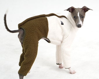 hosh Mars Half Fleece Jumper (Ivory/Khaki) for Italian greyhound dog