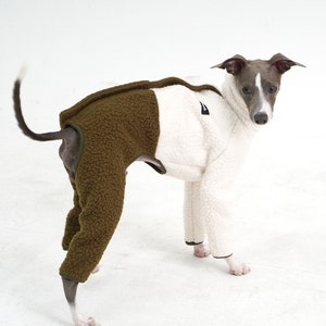 hosh Mars Half Fleece Jumper (Ivory/Khaki) for Italian greyhound dog